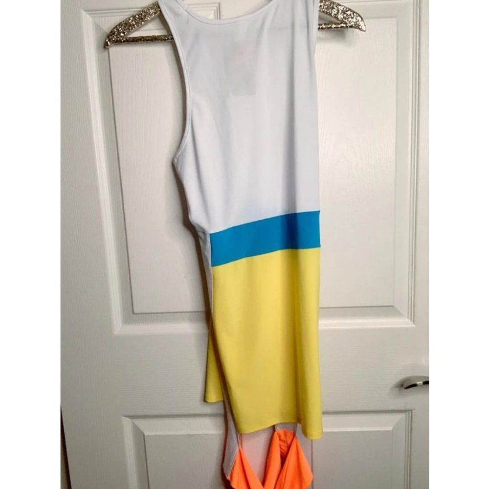 NWT Area 51 Judy Jetson Midi Dress White Blue Yellow Orange Color-Block Size L